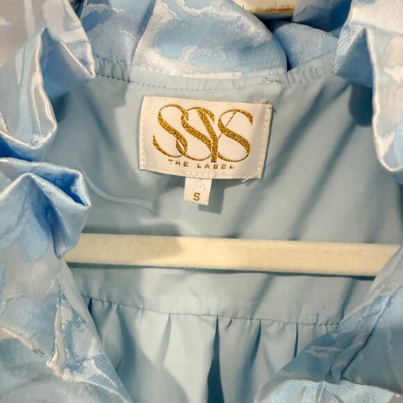 SSYS The Palmer Puff Sleeve Drop Waist Brocade Dress Blue Size S EUC - Picture 3 of 6